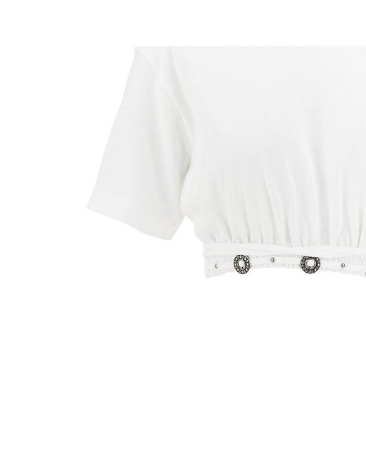 Pinko White Cropped T-Shirt With Texan Details