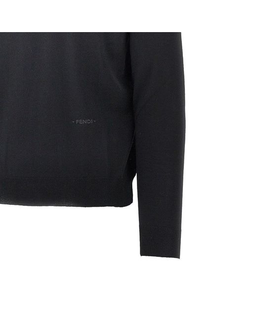 Fendi Blue V-Neck Wool Sweater for men