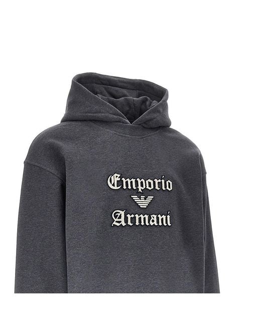 Emporio Armani Gray Soft Touch Logo Embroidery Hoodie for men