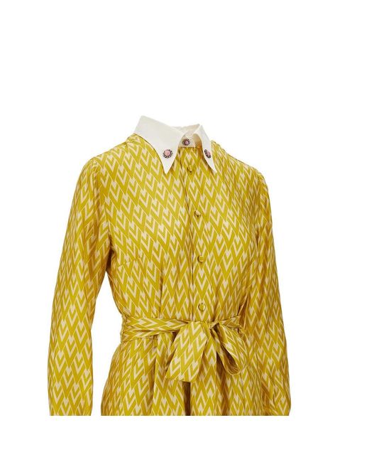 Valentino Yellow 'Toute La V' Silk Shirt Dress