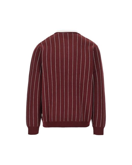 Les Deux Red Knitted Polo Shirt With Striped Motif for men
