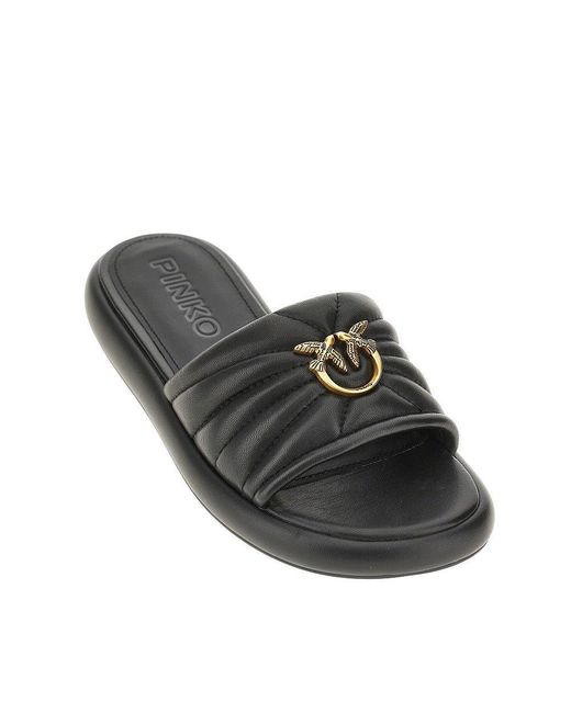 Pinko Black 'Love Birds' Nappa Leather Slides