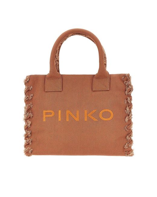 Pinko Brown Canvas Medium 'Beach' Shopping Bag