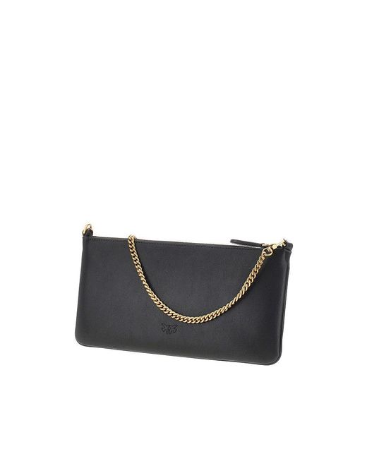 Pinko Black Leather Flat Pouch With Chain