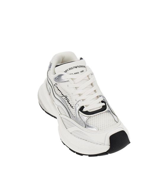 Emporio Armani White Mesh Sneakers With Leather Details