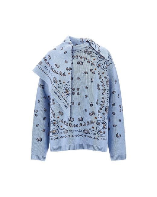 Alanui Blue Sweater With Bandana Jacquard Motif