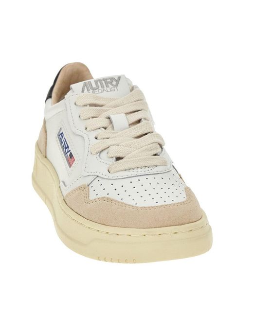 Autry Natural Suede And Leather Medalist Low Sneakers
