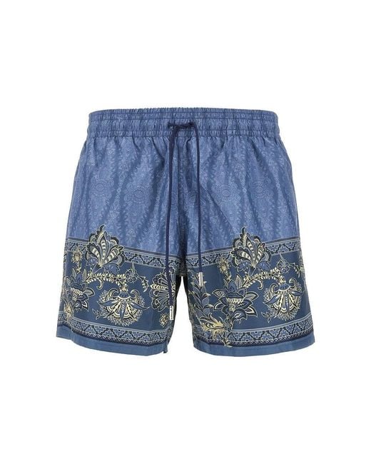 Etro Blue Printed Swimshorts for men