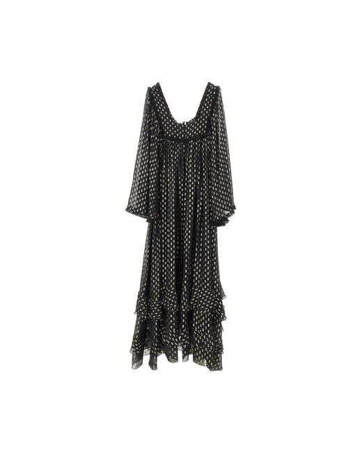 Chloé Black Lurex Polka-Dot Silk Maxi Dress