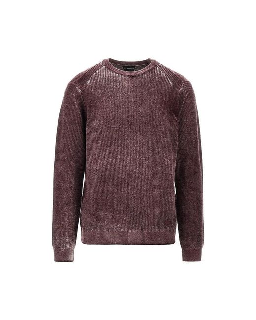 Emporio Armani Purple Knitted Sweater With Faded Effect for men