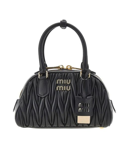 Miu Miu Black Matelassé Nappa Leather 'Arcadie' Bowling Bag
