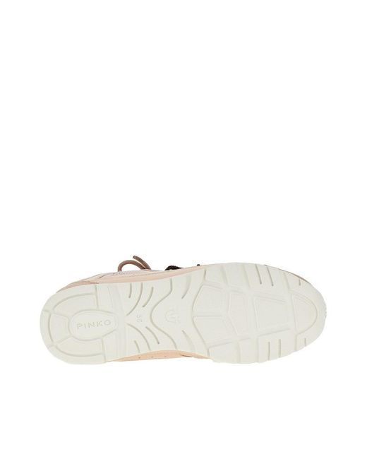 Pinko Brown Leather And Mesh Sneakers