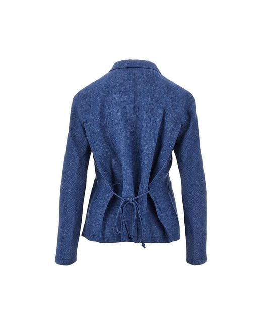 Emporio Armani Blue Linen-Blend Chambray Single-Breasted Jacket