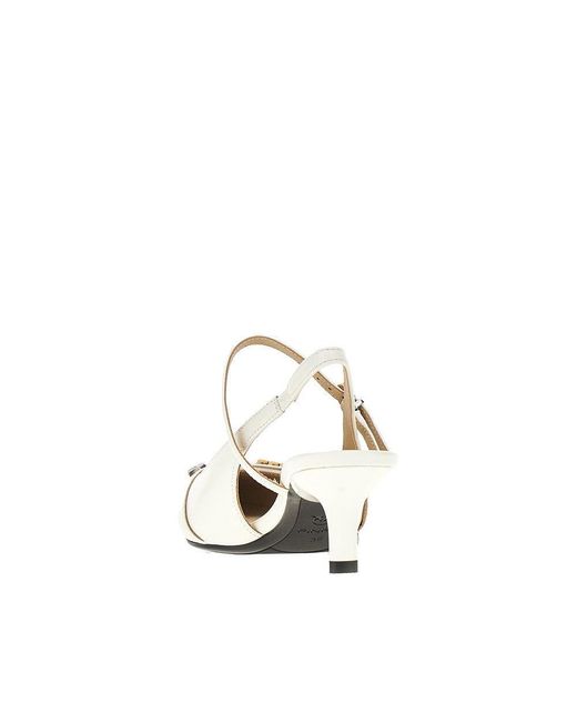 Pinko White Nappa Leather Slingback Pumps With Charms