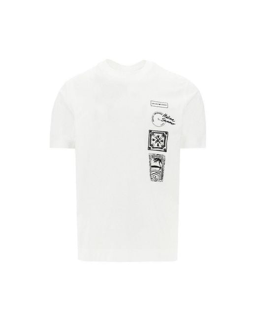 Emporio Armani White Printed And Embroidered T-Shirt for men