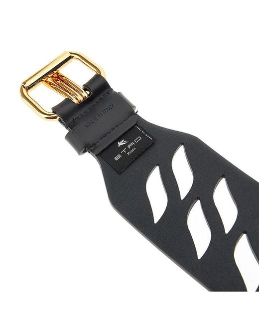 Etro Black Openworked Motif Leather Belt