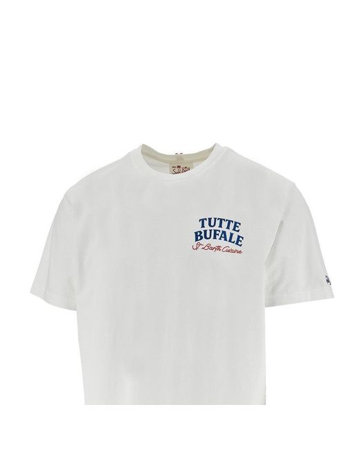 Mc2 Saint Barth White Cotton T-Shirt With Print And Embroidery for men