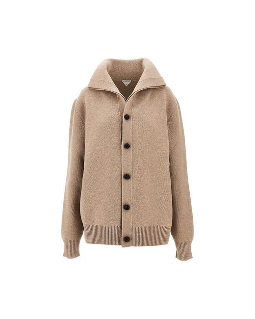 Bottega Veneta Natural Wool Cardigan With Leather Buttons for men