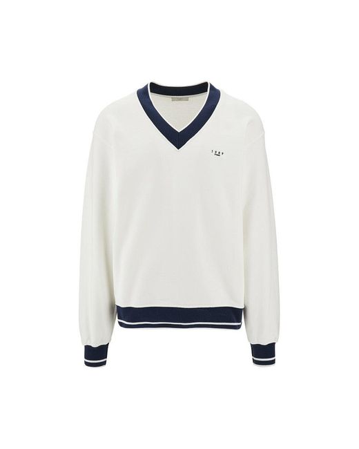 Felpa Con Scollo A V E Logo Ricamato Uomo di 1989 STUDIO in White da Uomo