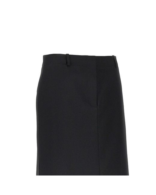 Fendi Black Grain De Poudre Wool Midi Skirt