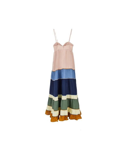 Farm Rio Blue Long Dress With Flounces