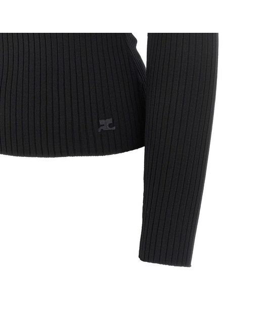 Courreges Black Ribbed Off-The-Shoulder Top