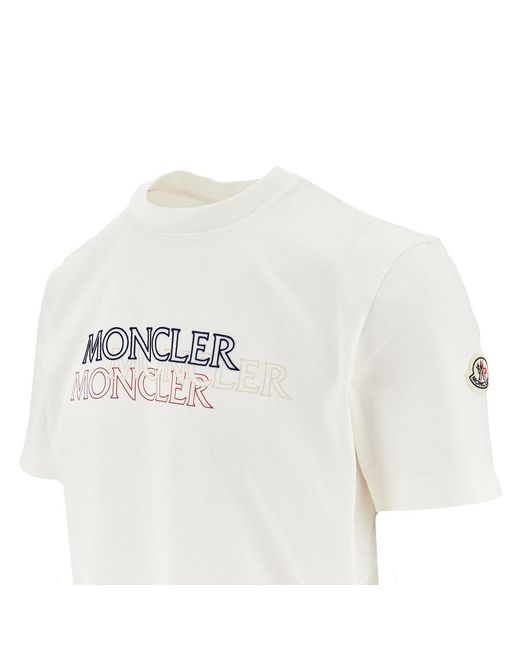 T-Shirt Con Logo Tricolore Uomo di Moncler in White da Uomo
