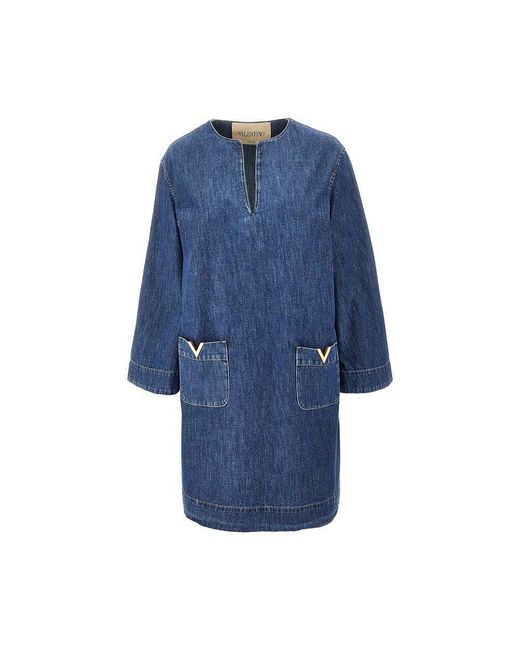 Valentino Blue Denim Mini Skirt With V Details