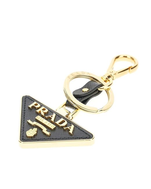 Prada Metallic Saffiano Leather Logo Key-Ring