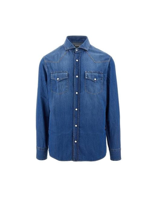 Brunello Cucinelli Blue Easy Fit Denim Shirt for men