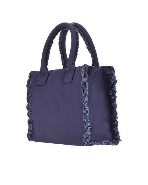 Pinko Blue Canvas Medium 'Beach' Shopping Bag