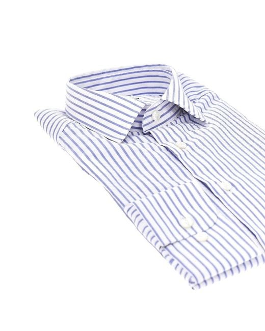 Etro Blue Striped Seersucker Shirt With Pegaso Logo for men