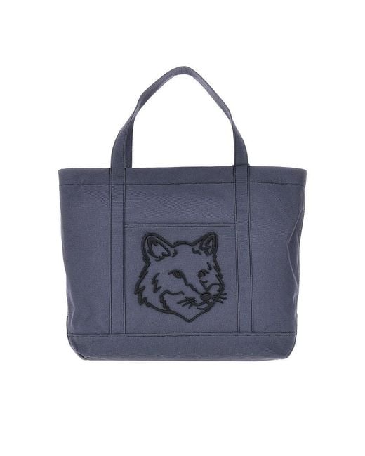 Maison Kitsuné Blue Large 'Fox Head' Canvas Tote Bag for men