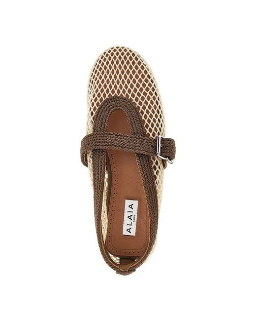 Alaïa Natural Satin Cord And Net Ballet Flats