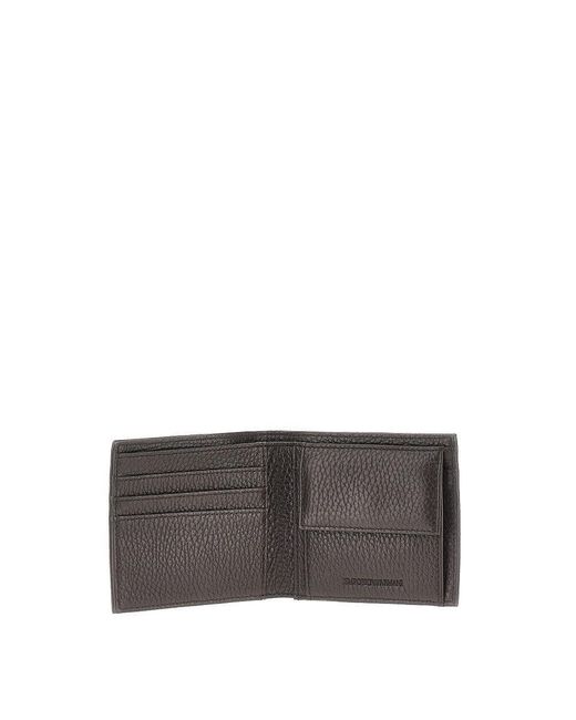 Emporio Armani Gray Grained Leather Bi-Fold Wallet for men
