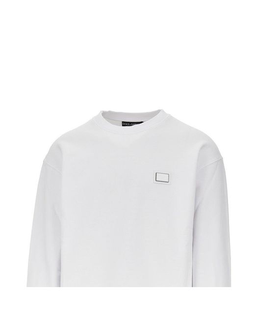 Dolce & Gabbana White Logo Plate Crewneck Sweatshirt for men