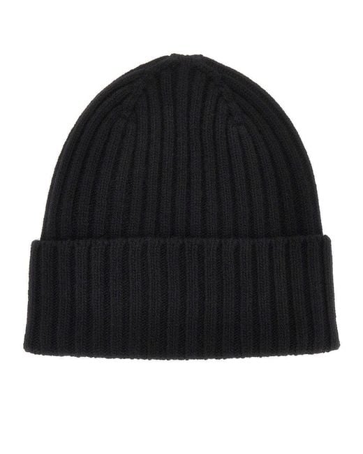 Weekend by Maxmara Black Virgin Wool Beanie Hat With Logo Patch
