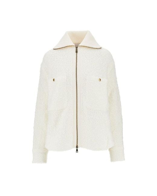 Moncler White Bouclé Knit Full-Zip Cardigan