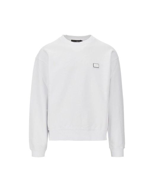 Dolce & Gabbana White Logo Plate Crewneck Sweatshirt for men