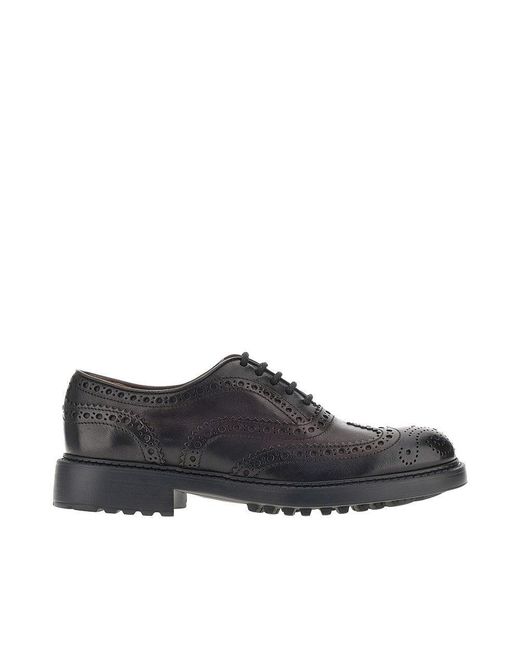 Doucal's Black Leather Laced Shoes for men