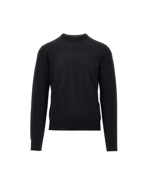 Emporio Armani Blue Virgin Wool Sweater With Eagle Embroidery for men