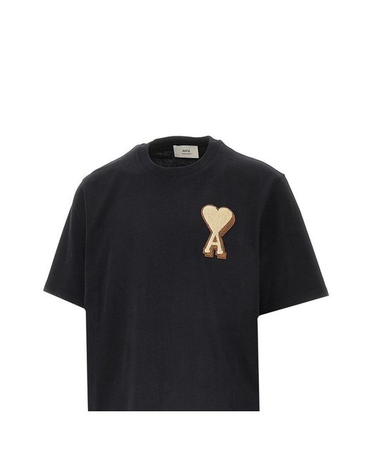 T-Shirt Con Patch De Coeur' di AMI in Black da Uomo
