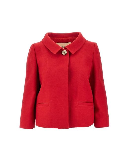 Valentino Red Crepe Couture Jacket With Jewelled Button