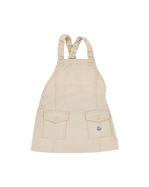 Moncler Natural Cotton-Blend Mini Dress With Logo Kids