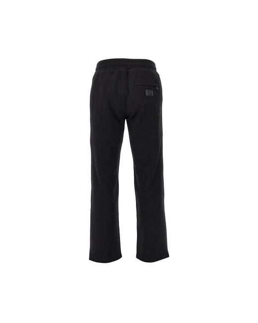 Dolce & Gabbana Black French Terry Pants With Logo Plate for men