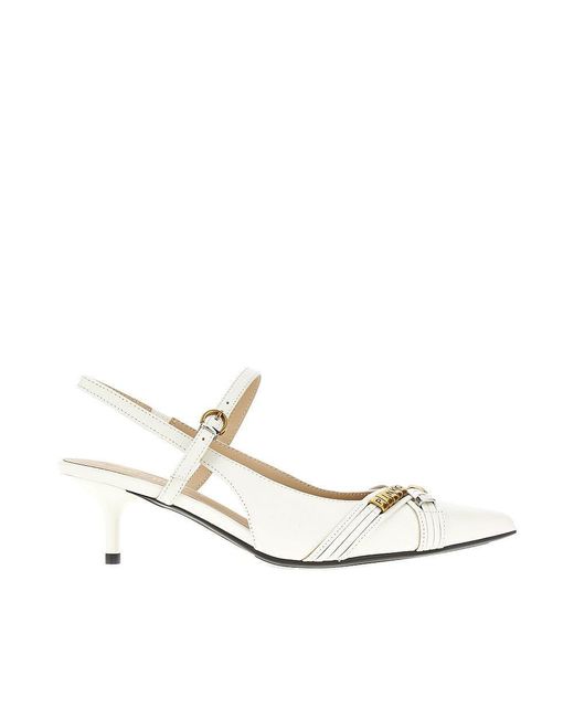 Pinko White Nappa Leather Slingback Pumps With Charms