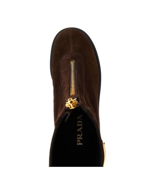 Prada Brown Suede Leather Zip-Up Ankle Boots