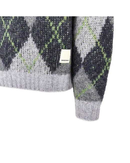 Emporio Armani Gray Lozenge Jacquard Alpaca Blend Sweater for men