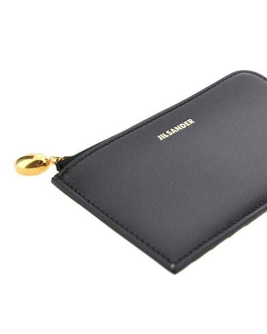 Jil Sander Black 'Goji' Zippered Leather Cardholder