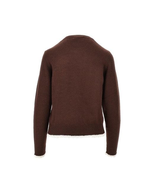 Ganni Brown Knitted Sweater With Lace Logo